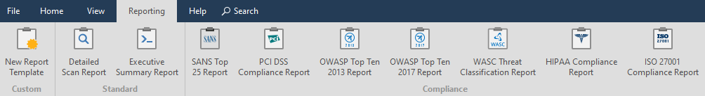 Reporting tab in Invicti Standard
