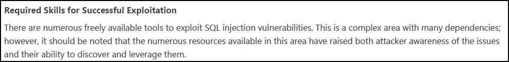 Required skills section describing technical expertise needed for exploitation