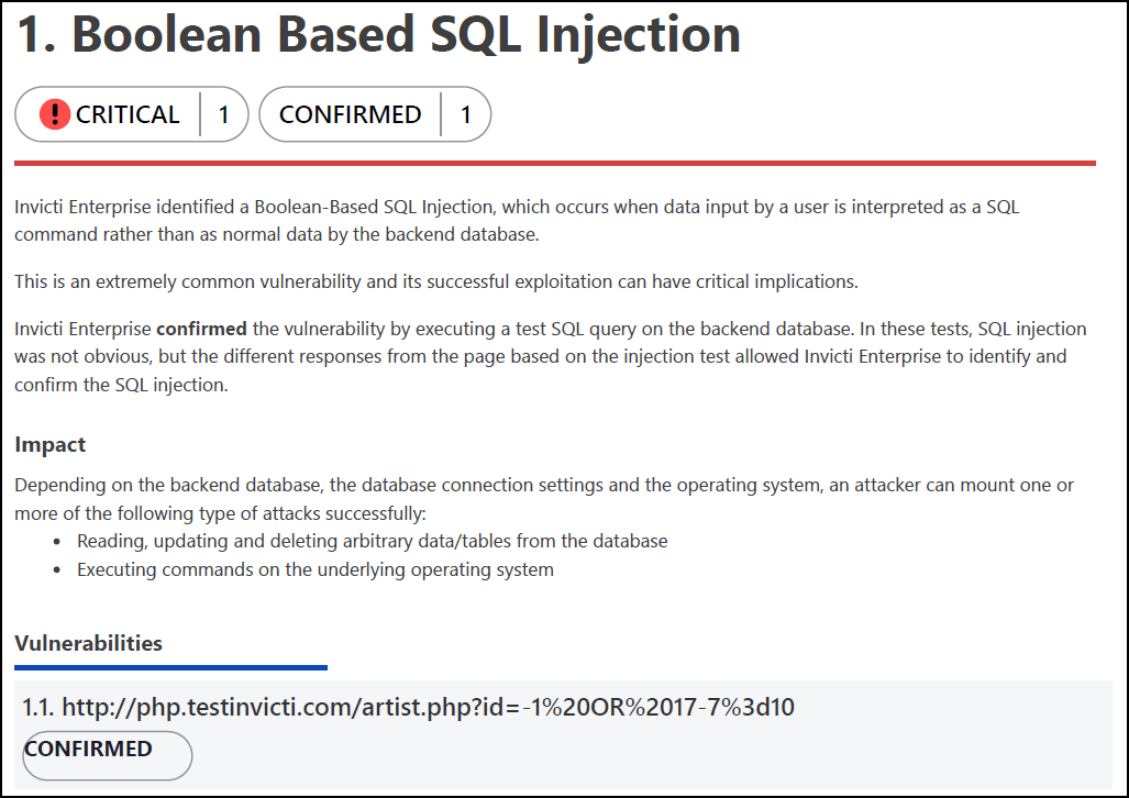 Individual vulnerability page header with name, tag, severity and classification details
