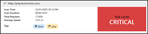 PCI DSS compliance report scan metadata section showing scan details and risk level