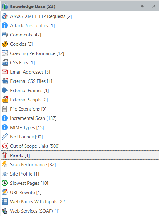 Proofs node in Invicti Standard