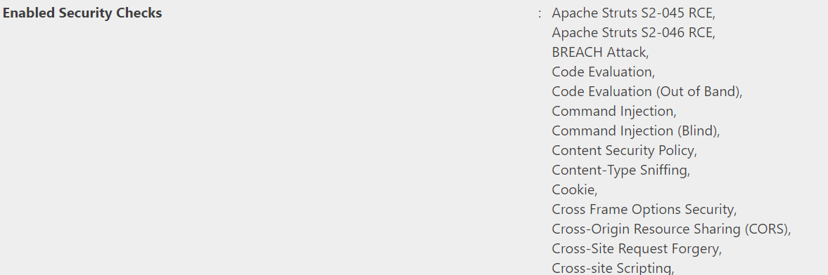 Scan details section showing enabled security checks.