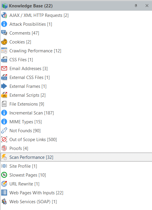 Knowledge Base tab with Scan Performance node