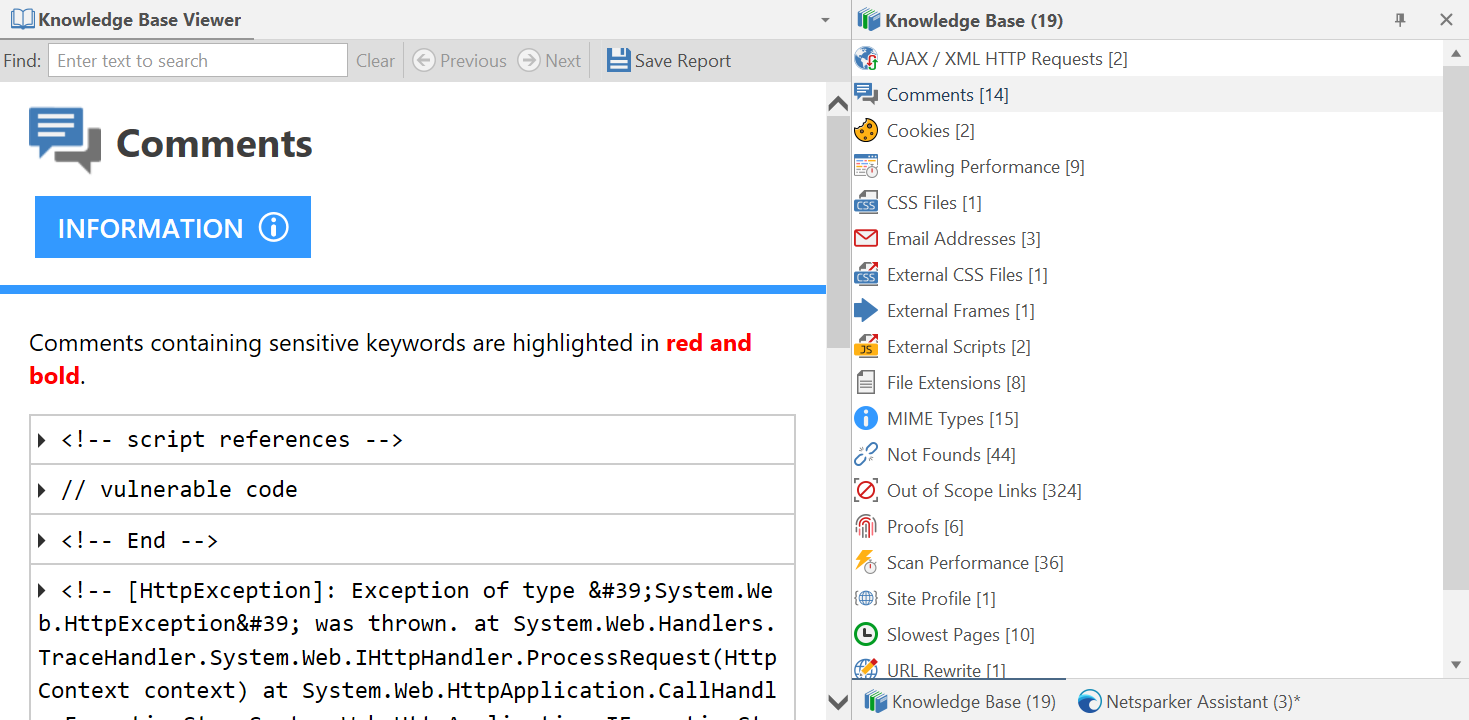 Invicti Standard interface showing Knowledge Base viewer panel