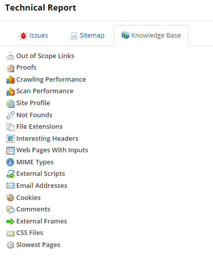 Knowledge Base tab with scan information.