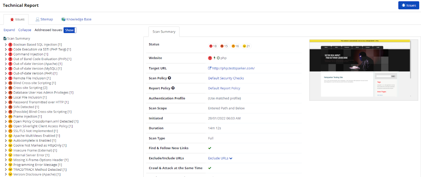 Technical Report in Invicti Enterprise.