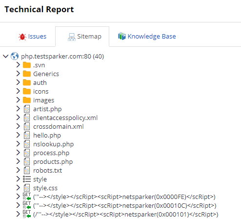 Sitemap tab displaying crawled directories.