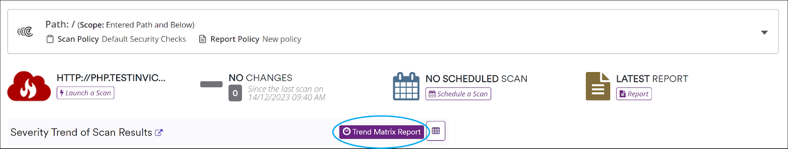 Trend matrix report button on targets dashboard.