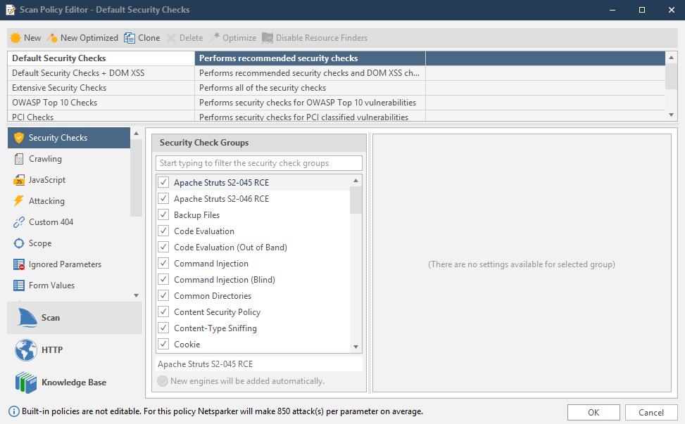 Scan Policy Editor button in Invicti Standard