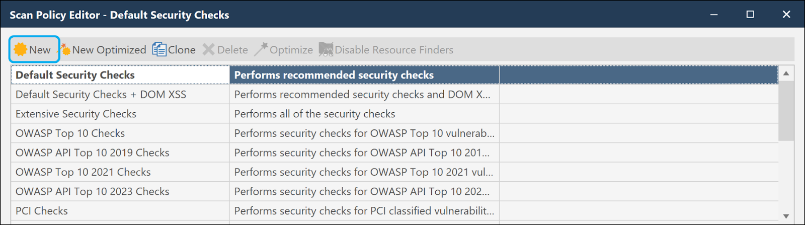 Create new scan policy or select existing.