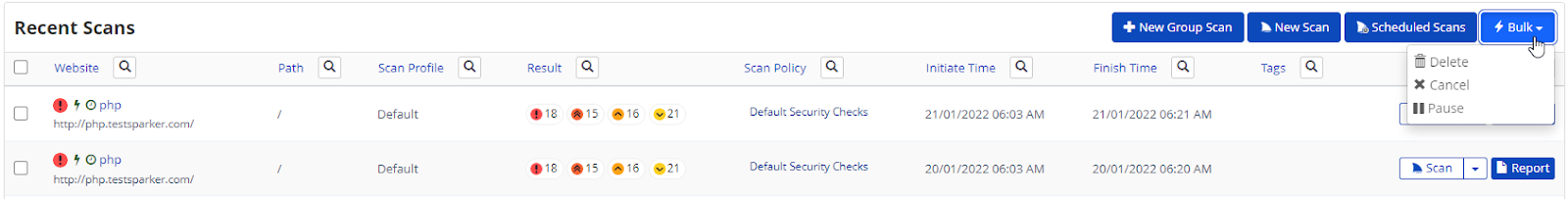 Bulk operations dropdown.
