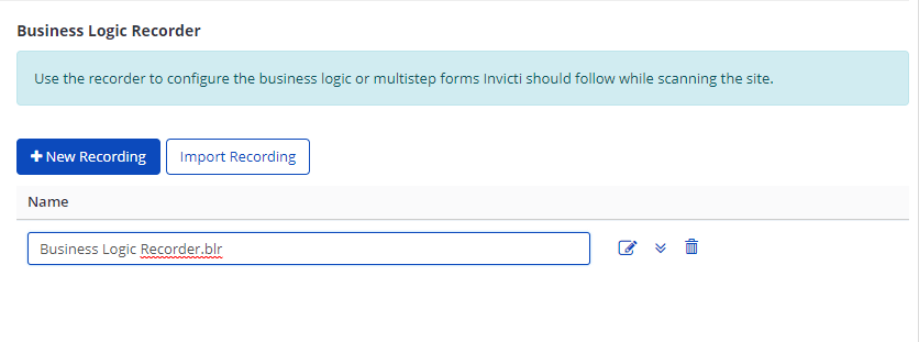 Business Logic Recorder page with recording interface.