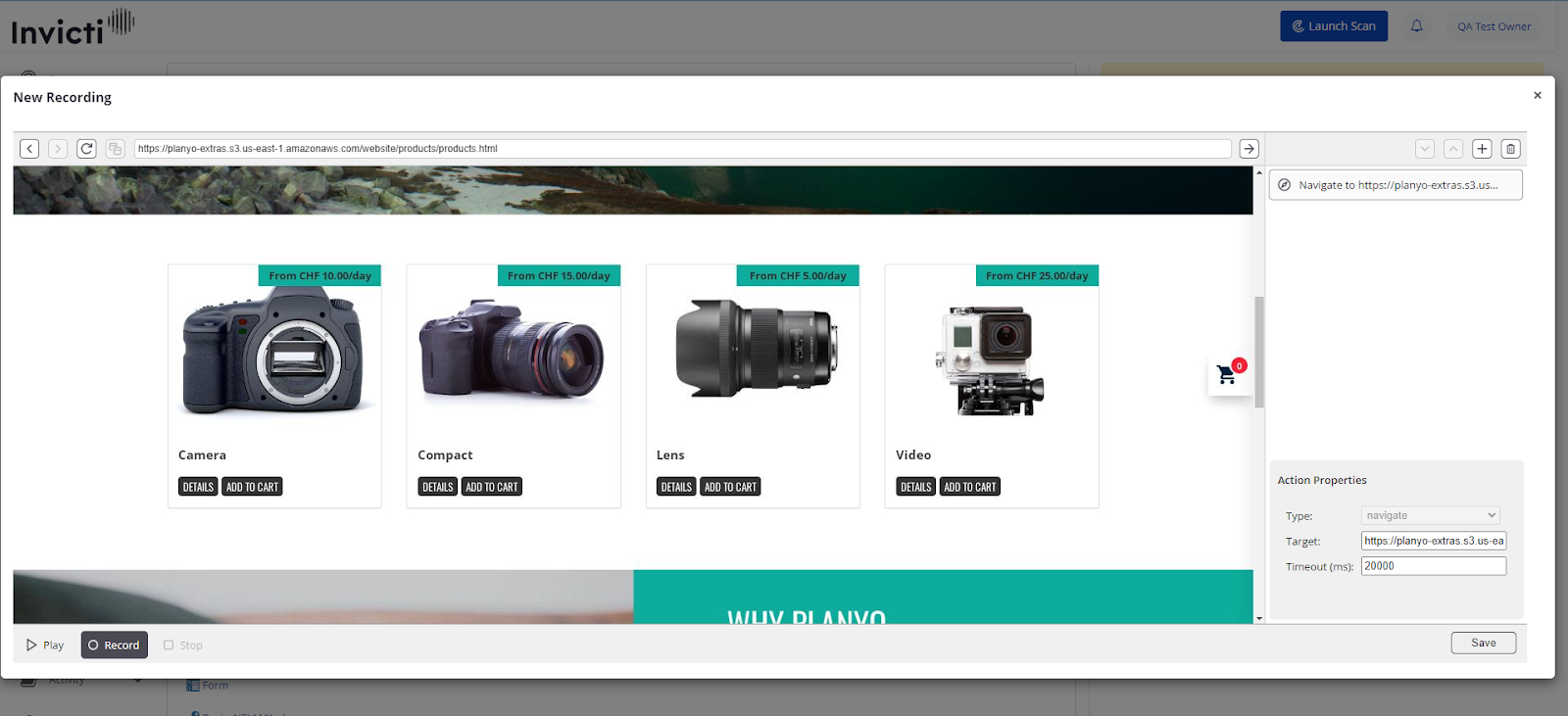 Business Logic Recorder page with recording interface.