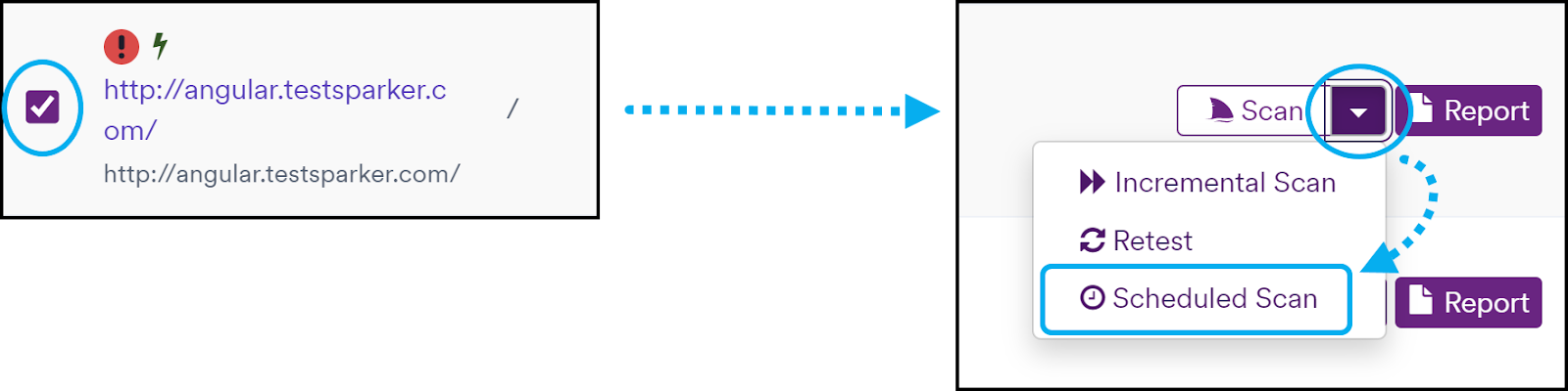 Converting a completed scan to a scheduled scan.