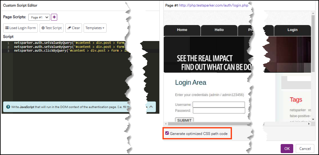 Browser view with Generate Optimised Code option