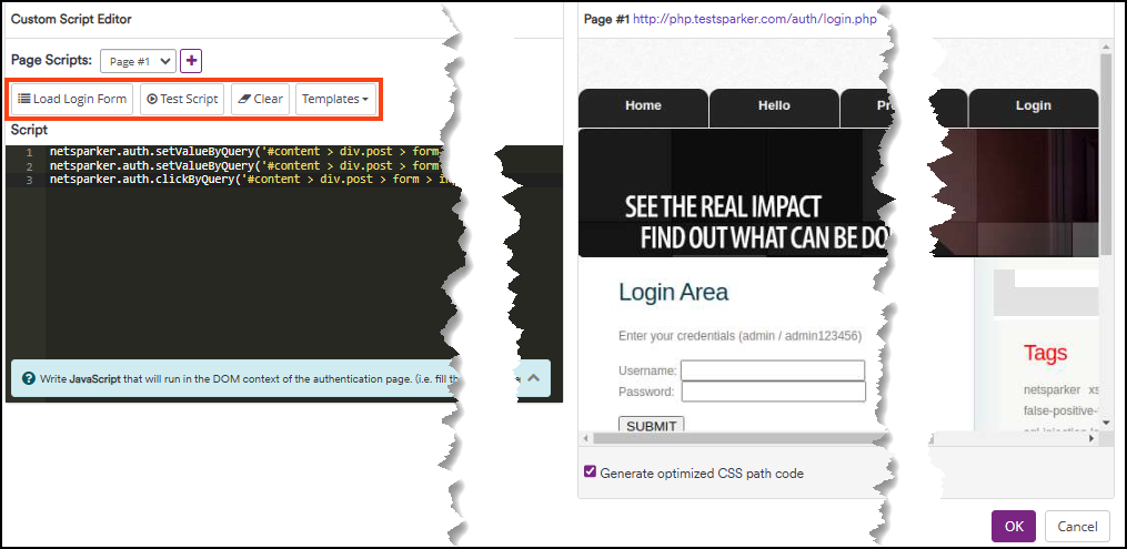 Script editor toolbar buttons