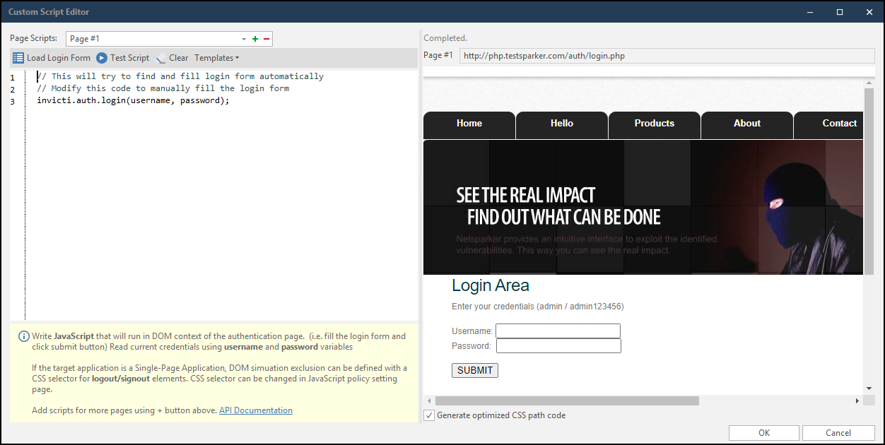 Custom Scripts editor interface