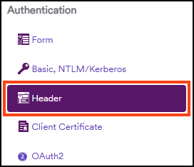 Select Header authentication option.