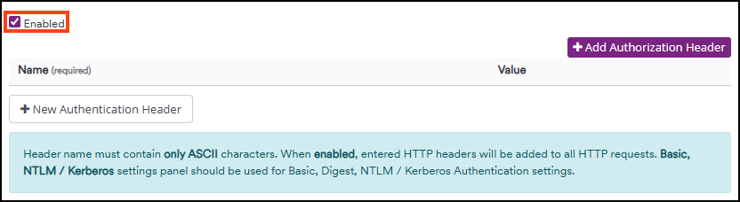 Enable header authorization.