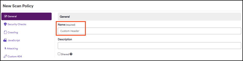 Enter Name and Description for scan policy.