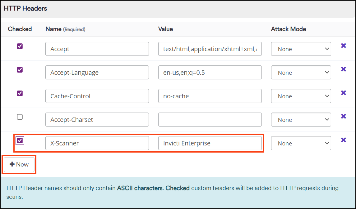 Fill in Name and Value fields in scan policy.