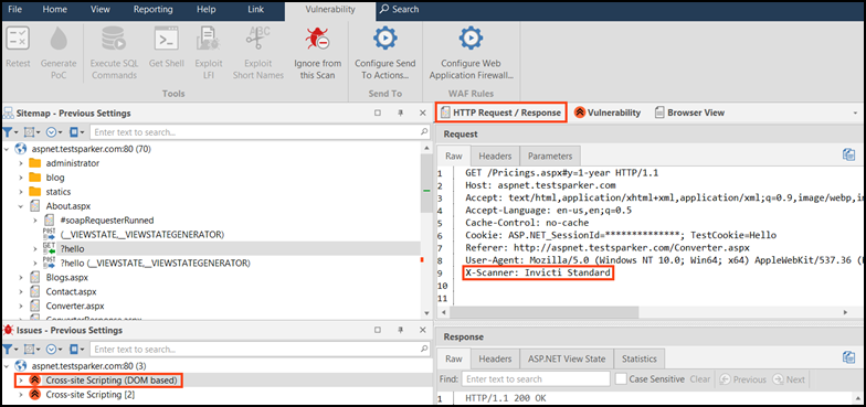 Confirm custom header in HTTP Request/Response tab.