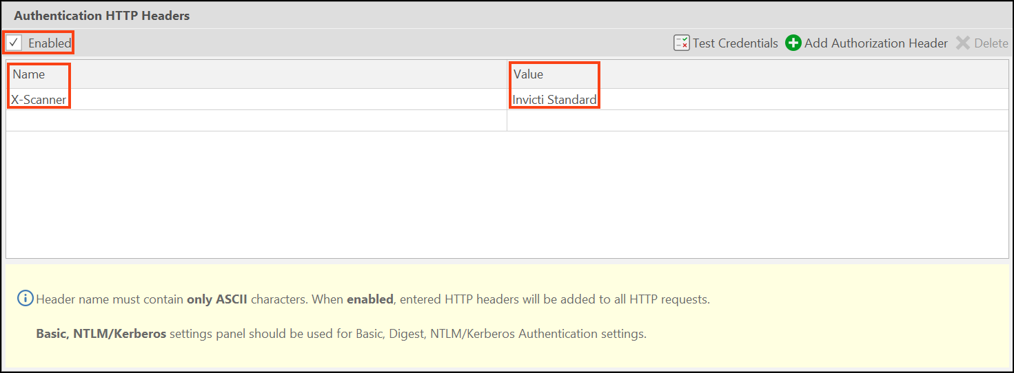 Fill in Name and Value fields for custom header.