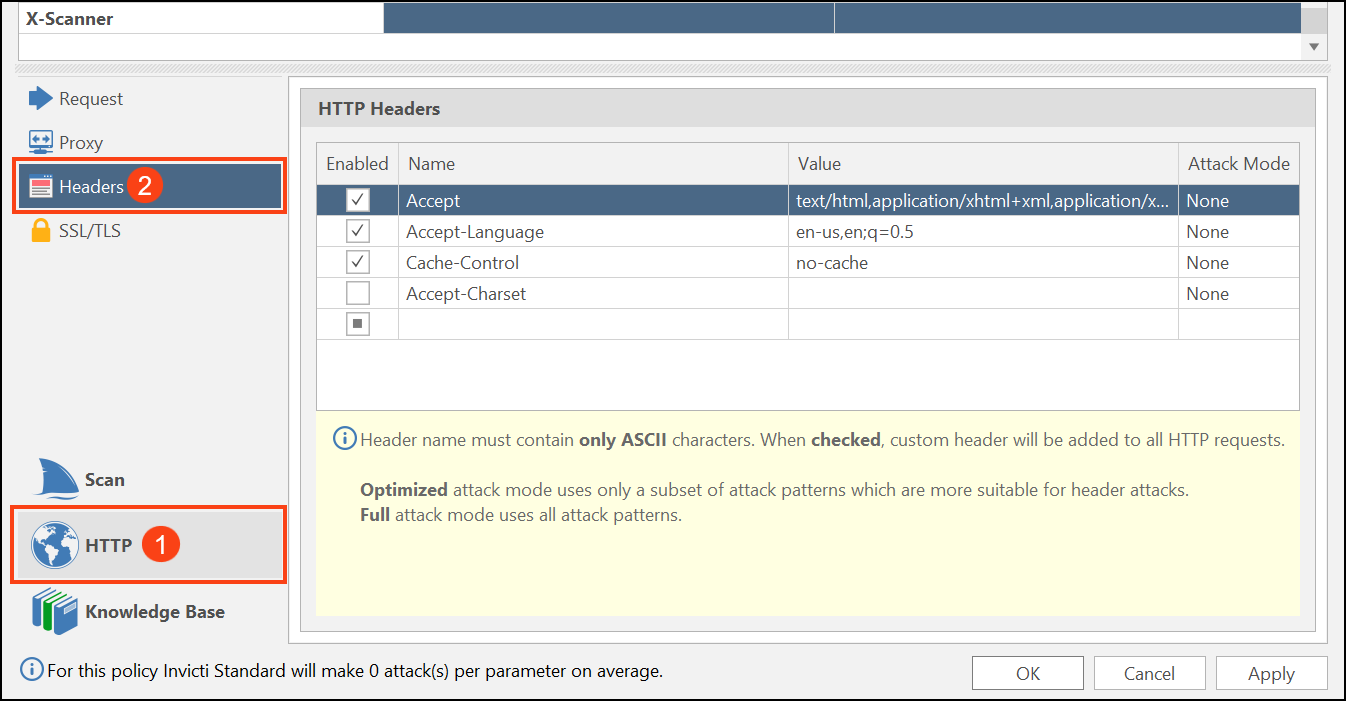 Navigate to HTTP Headers settings.