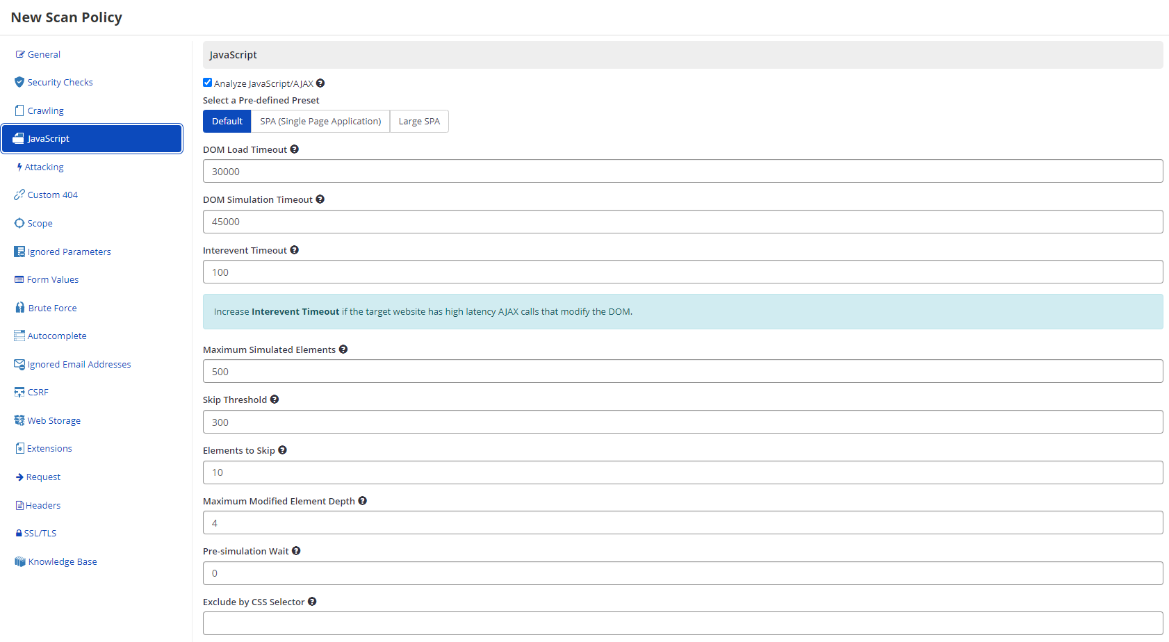 DOM Parser Settings in Invicti Enterprise