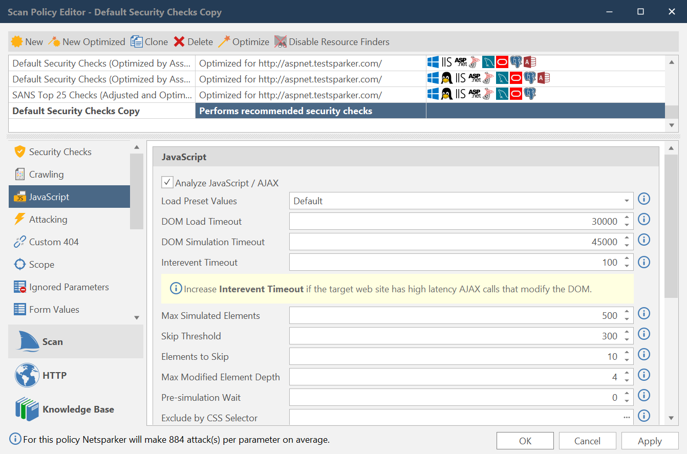 DOM Parser Settings in Invicti Standard