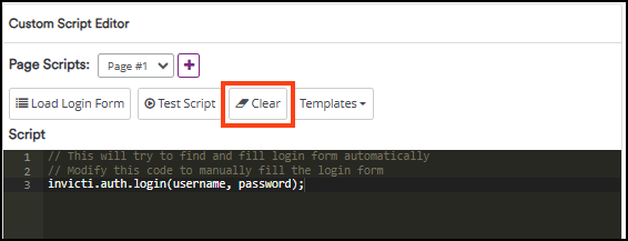 Clear button to remove default script