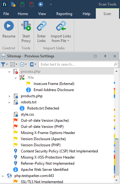 Resume button to complete scan