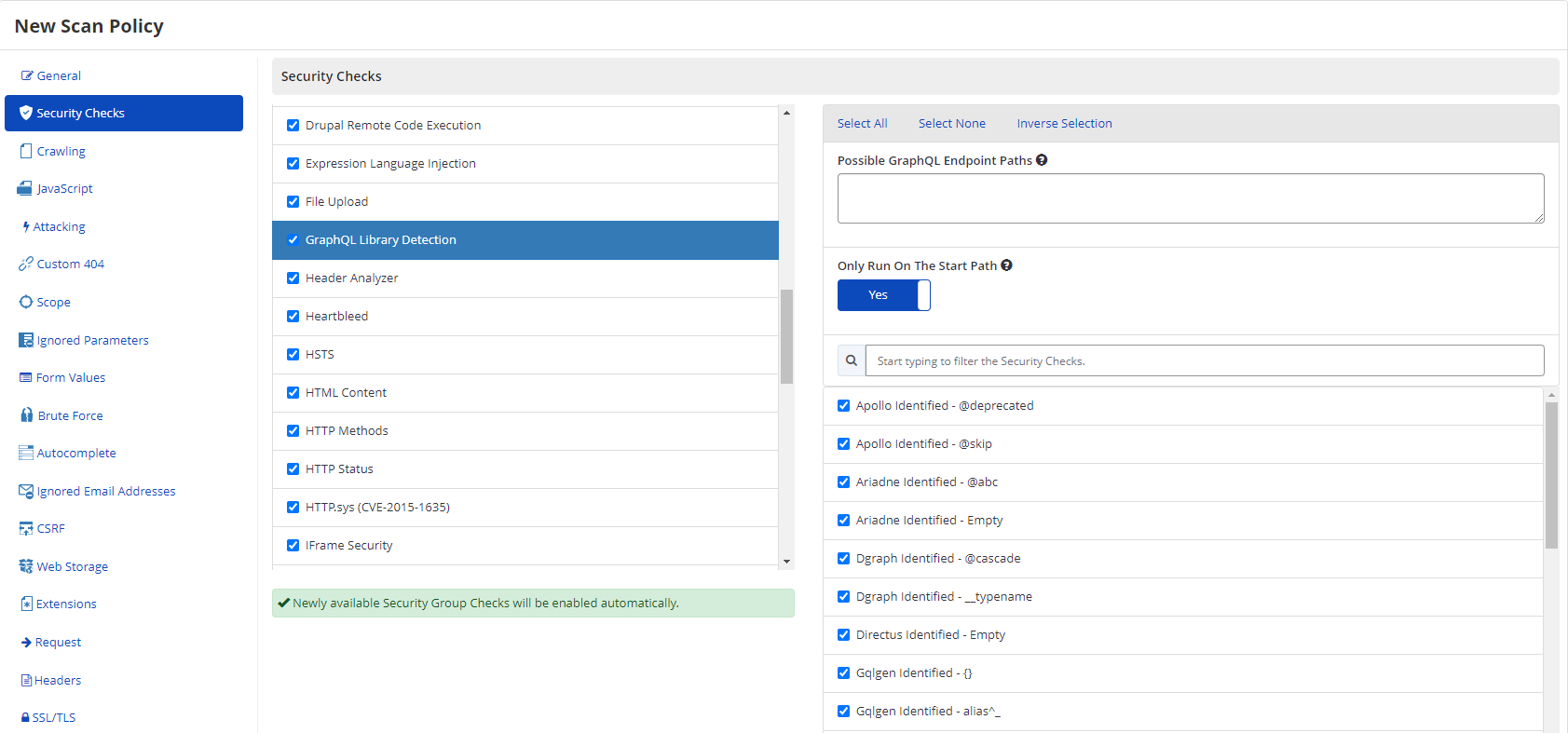 Deselect GraphQL Library Detection in Invicti Enterprise.