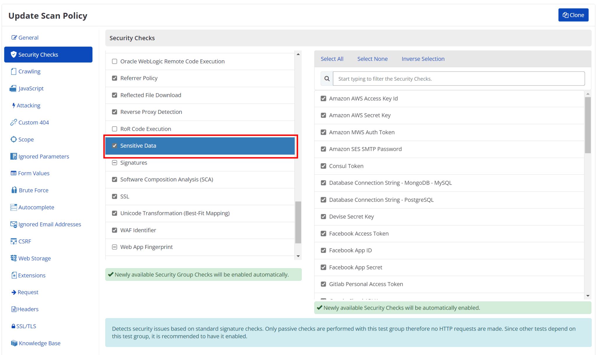 Sensitive Data security check.