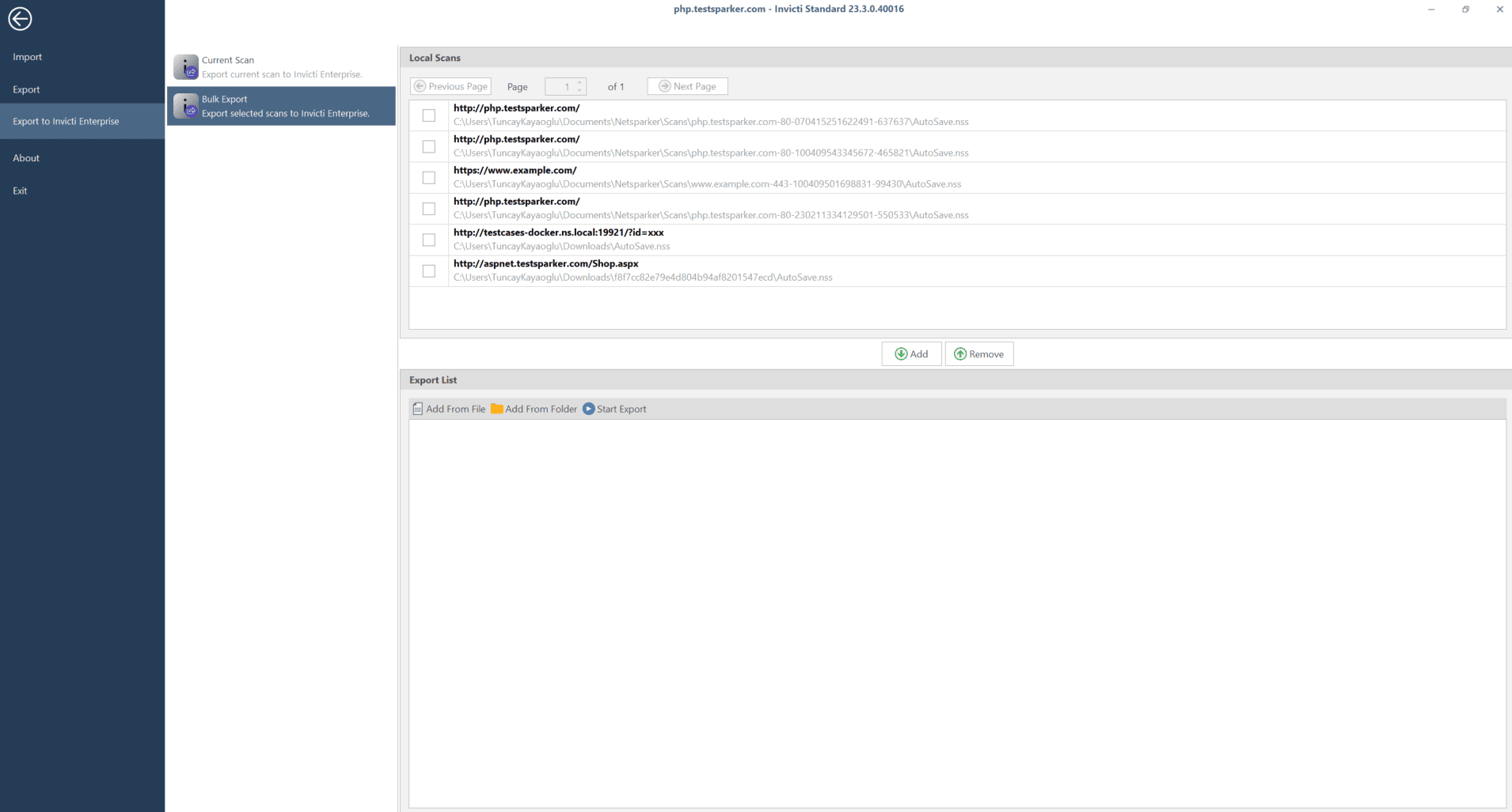 Bulk Export selection