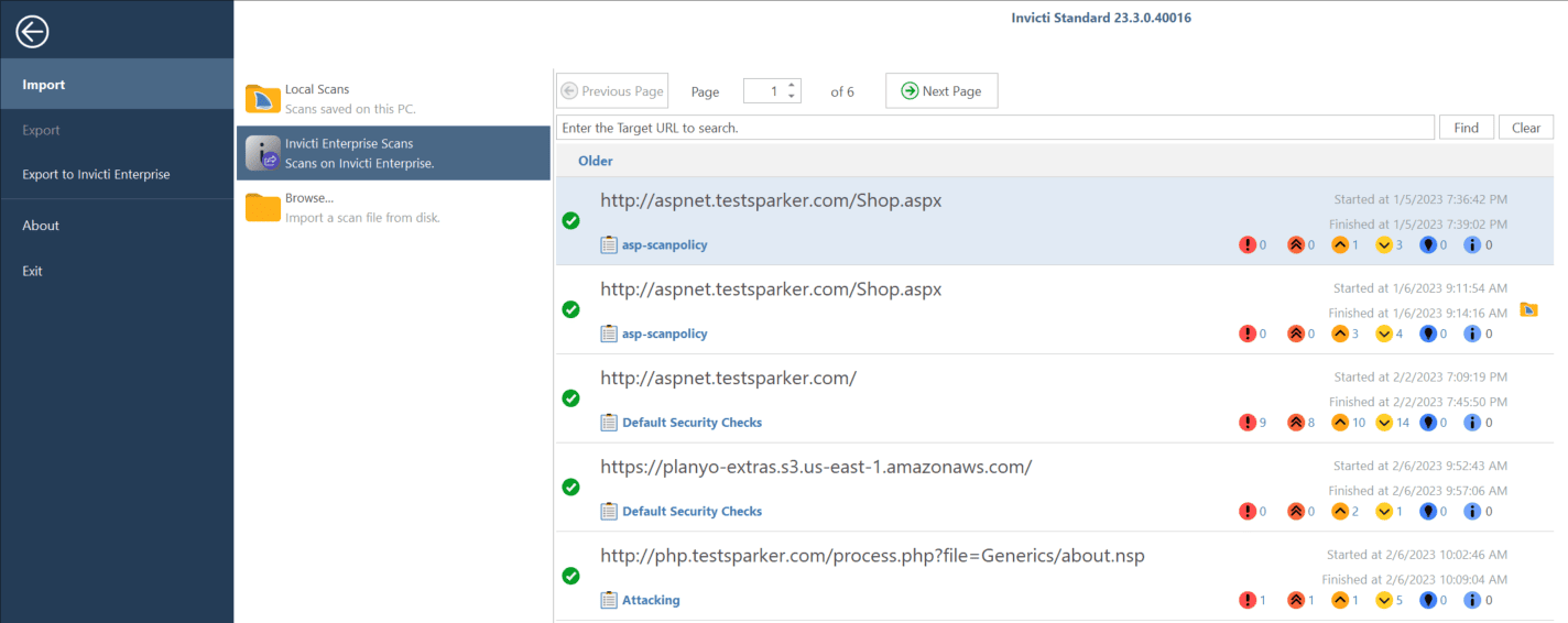 Invicti Enterprise Scans selection