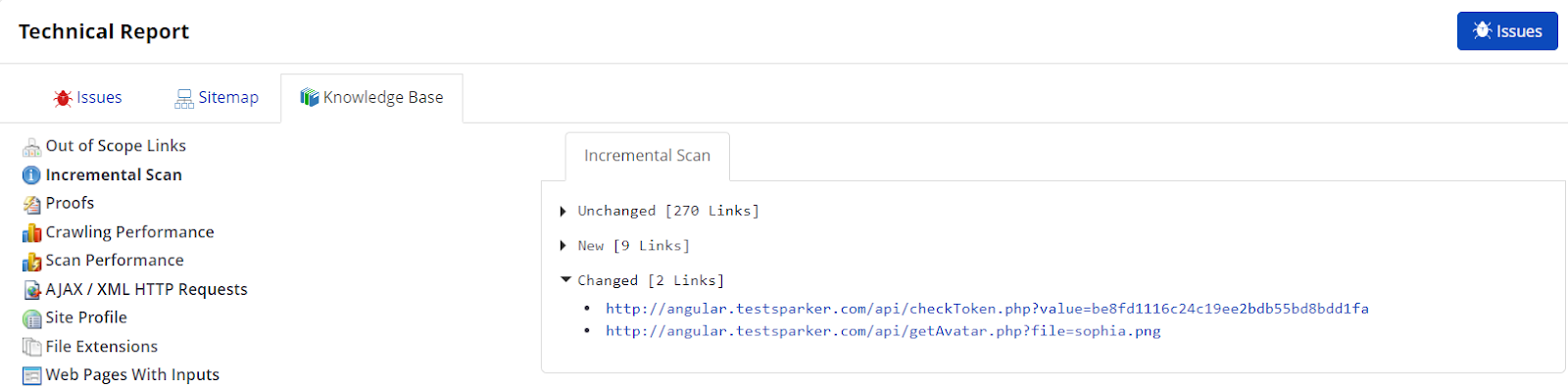Incremental Scan results showing Unchanged, New, and Changed groups.