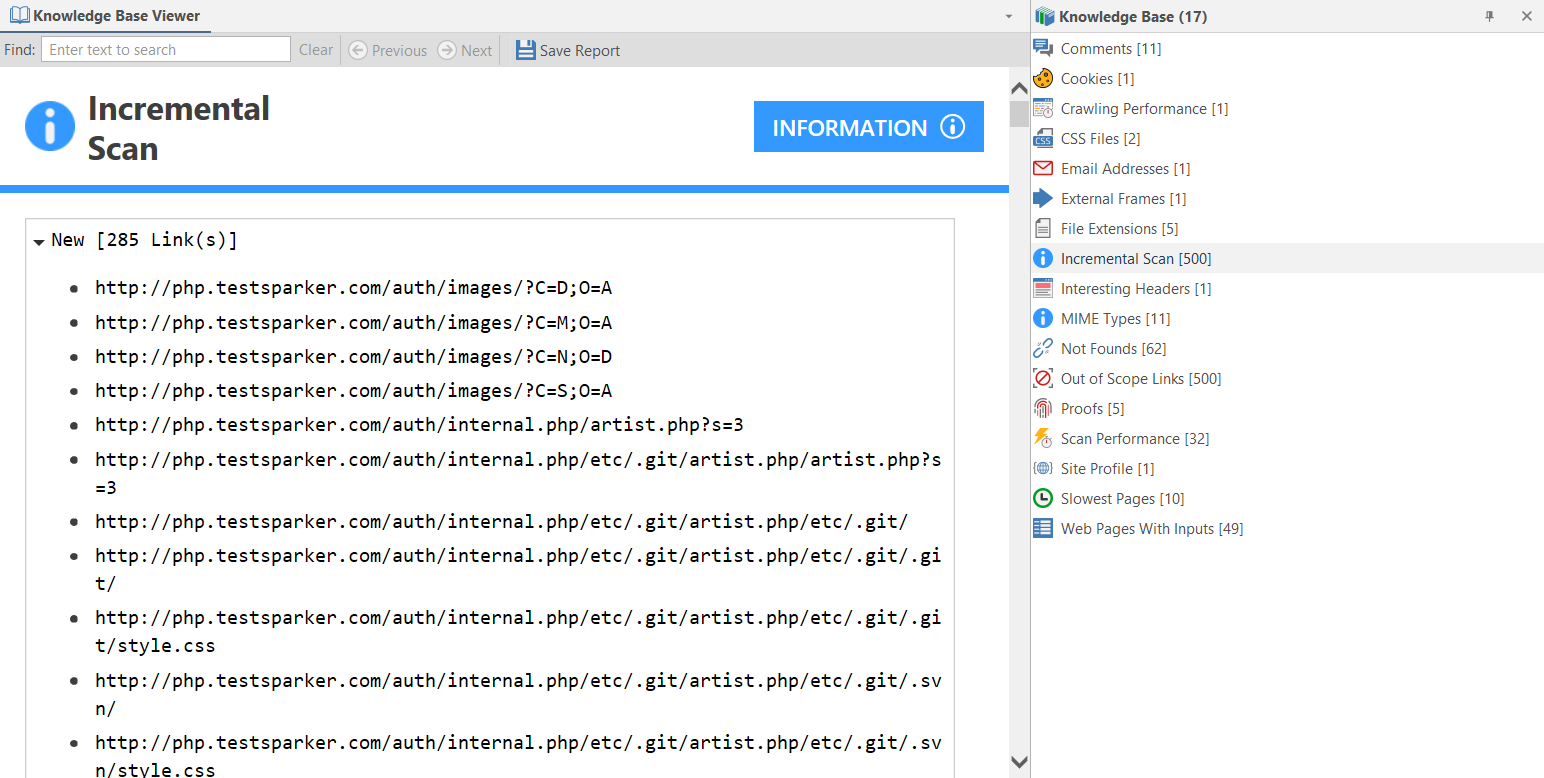 Incremental Scan node in Knowledge Base Viewer.
