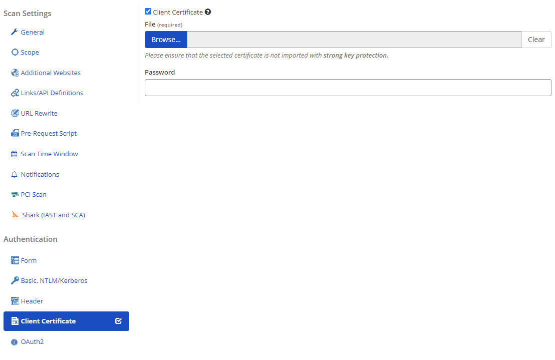 Client Certificate authentication section.