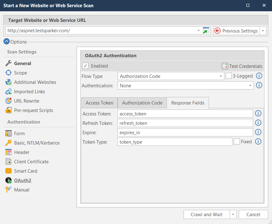 Response Fields tab.