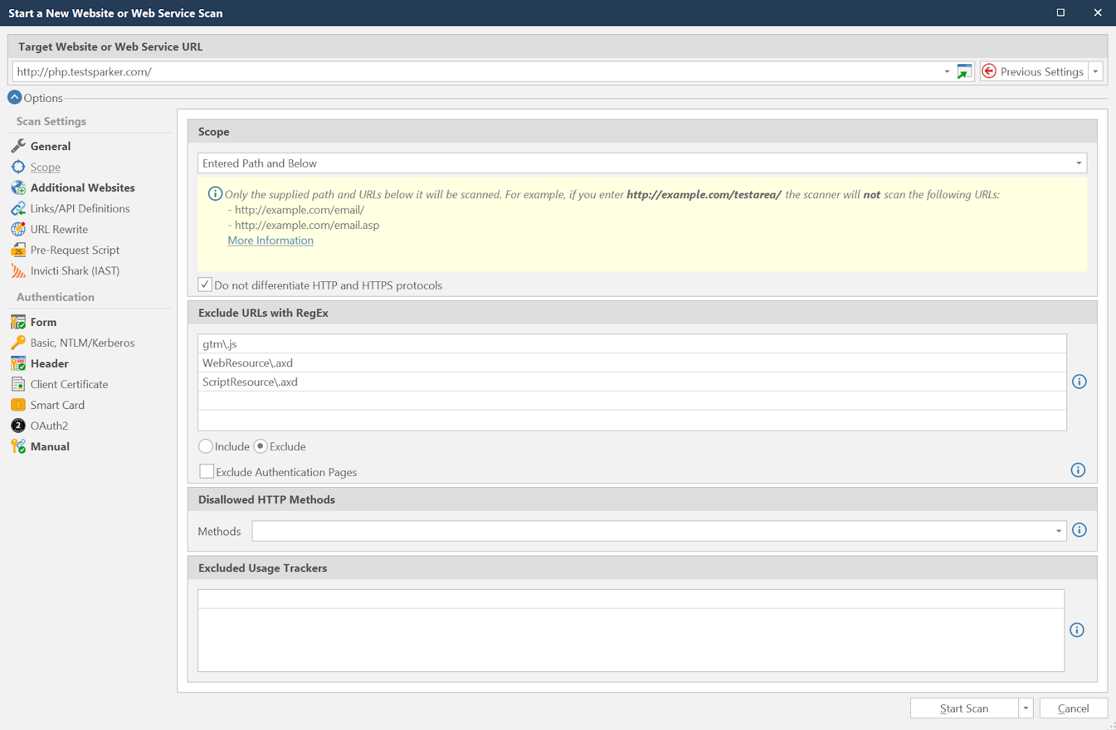 Exclude URLs with RegEx options.