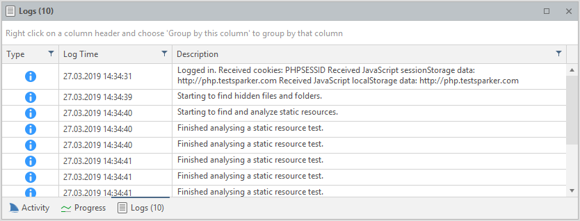 Successful login log.