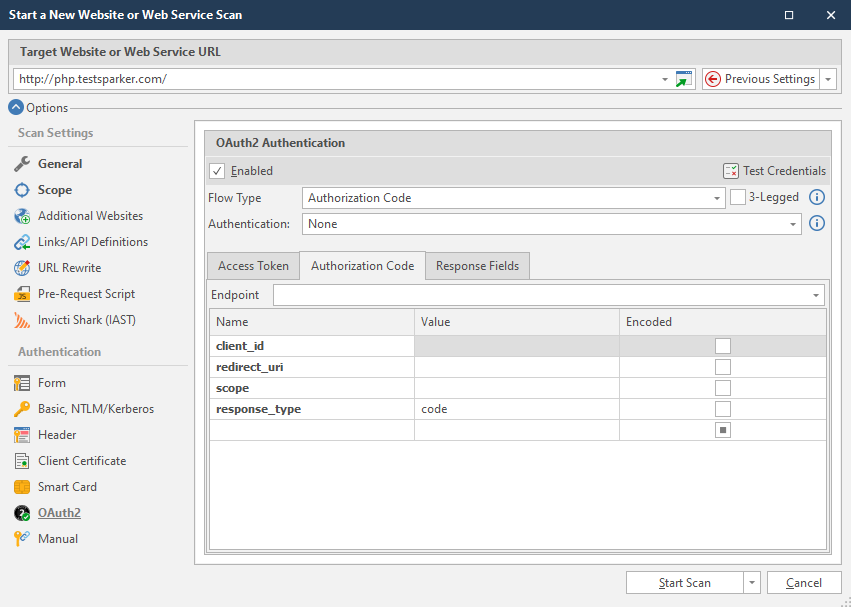Authorization Code panel in Invicti Standard.