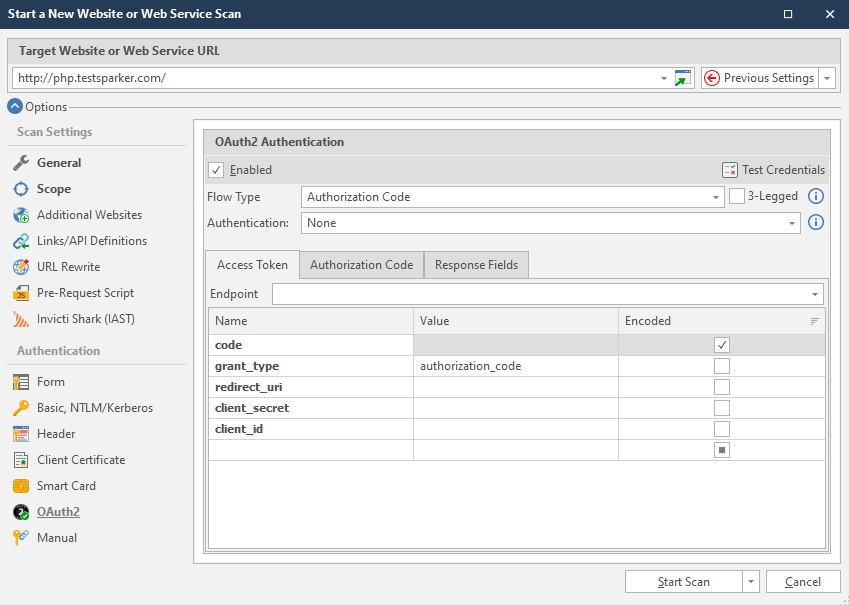 Select Flow Type in Invicti Standard.
