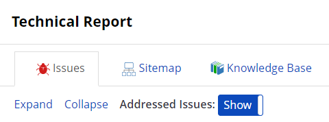 Knowledge Base tab in Technical Report.