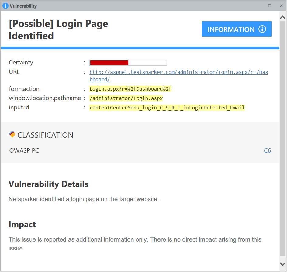 Login Page Identifier in Invicti Standard report.