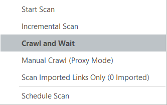 Crawl and Wait option in Start Scan dropdown