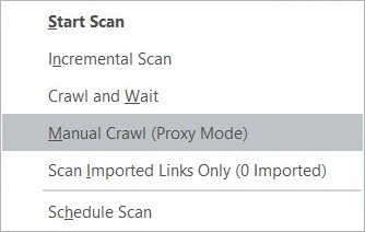 Select Manual Crawl (Proxy Mode) from Start Scan dropdown