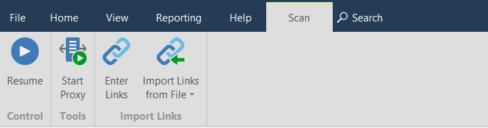 Resume button on Scan tab